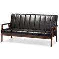 thumbnail image 1 of Allora Faux Leather Sofa in Black and Walnut, 1 of 6