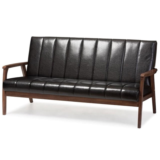 Allora Faux Leather Sofa in Black and Walnut