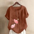 thumbnail image 1 of Pisexur Chemises pour Femmes Grande Taille Surdimensionnées Imprimé Papillon Hauts en Coton et Lin Mélange Col Ras du Cou Manches Courtes Tunique Basique T-Shirts Hauts Blouse, 1 of 5