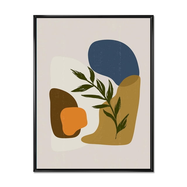 Designart Formes minimalistes botaniques avec feuille verte ART MURAL À CADRE FLOTTÉ