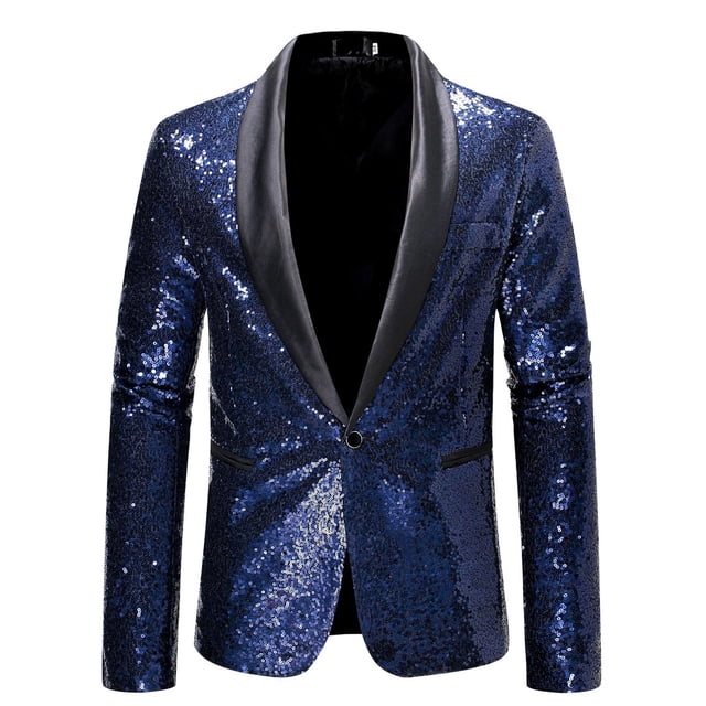 Navy Man Sequin Bling Glitter Basic Jackets Blazers Outfits for Mens Work Office Formal Prom Party Evening Gowns Modest Concert Fall Winter Button 2025 Clothing XL