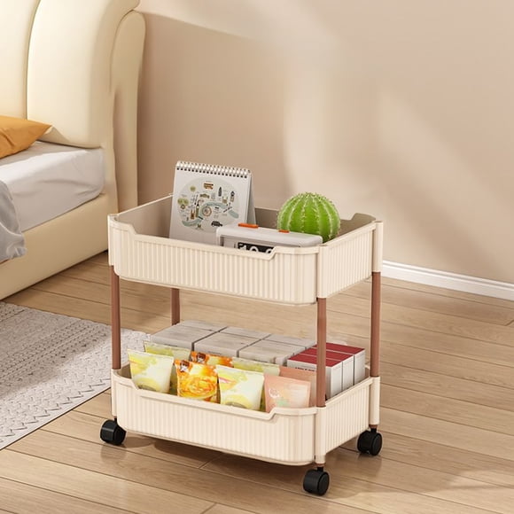 RRJ Rolling Cart Storage Organizer, 3-Tier Mobile Trolley for Bedroom Bathroom Living Room, Plastic Utility Cart with Wheels, Portable Floor Stand for Kitchen Office Snacks