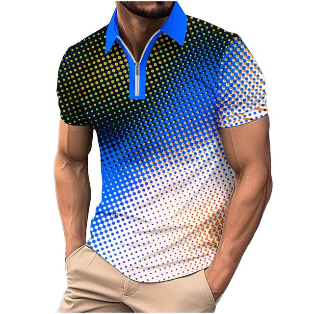 Birdeem T-Shirt Blouse à Fermeture Éclair pour Hommes, Décontracté, Imprimé, Manches Courtes, Col Rabattu