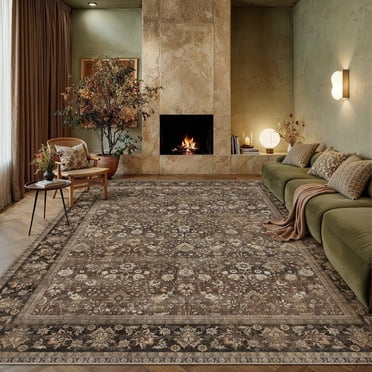 BERTHMEER 8'x10' Area Rugs for Living Room Large Brown Vintage Rugs Bedroom Office Dining Room Farmhouse Oriental Traditional Non Slip Washable Carpets Tapis