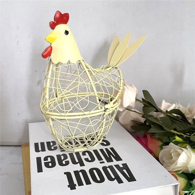 Iron Kitchen Basket Decoration, Chicken-Shaped Storage Rack for Eggs, Ginger & Garlic, Home Craft Wind Lamp for Kitchen, Dining Room & Party Decor, Green Iron Art
