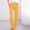 thumbnail image 2 of Ladies Pants Casual High Waisted Drawstring Elastic Straight Leg Long Pants With Pockets Ladies Summer Pants Yellow S, 2 of 4