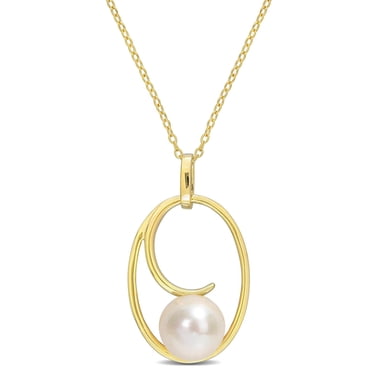 Miabella Freshwater Cultured Pearl 18K Yellow Gold Plated Sterling Silver Oval Open Swirl Necklace
