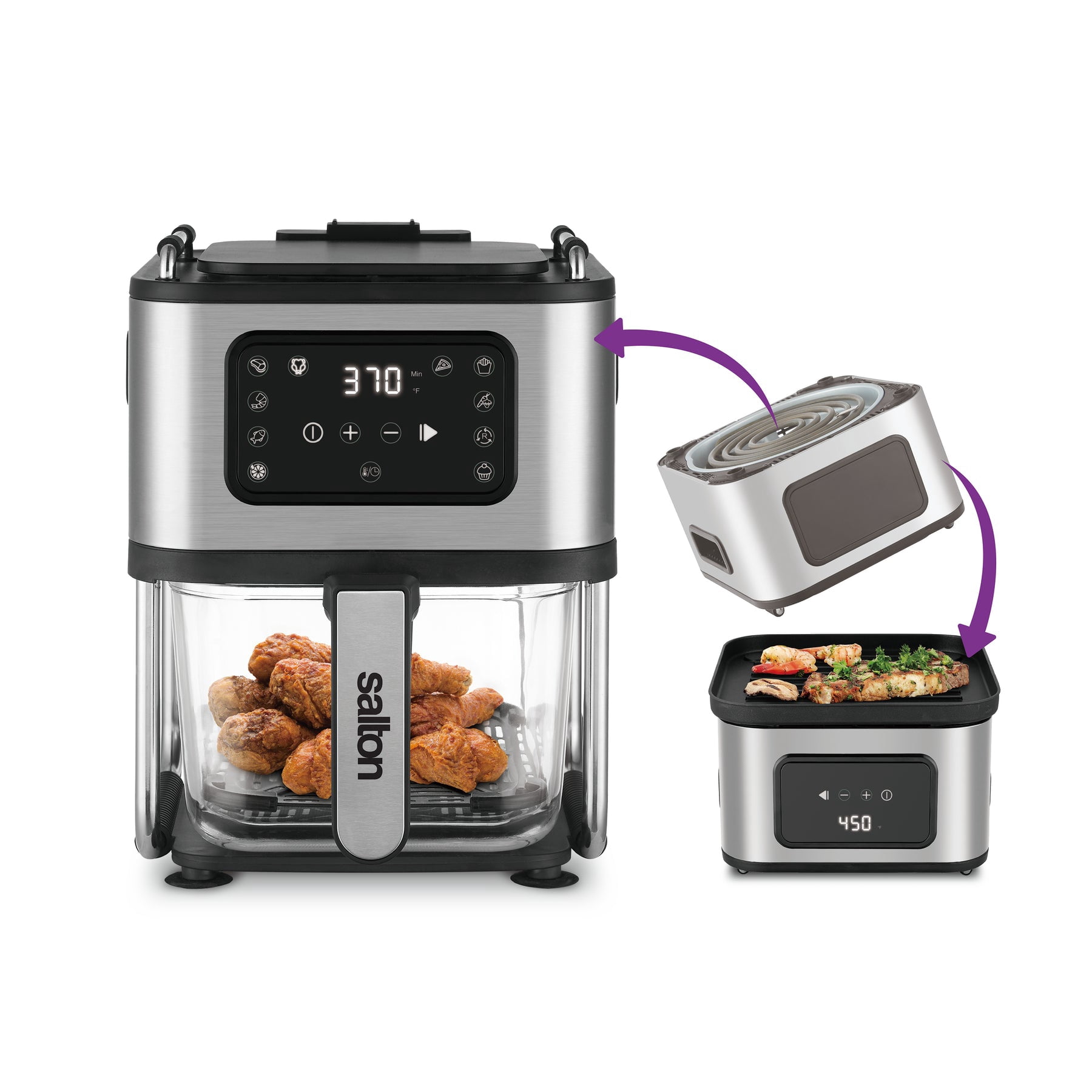 Salton Flip and Cook 3-in-1 Air Fryer, Grill & Dehydrator