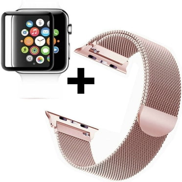 Pour Apple Watch Bracelet 42mm Boucle en Acier Inoxydable Bracelet de Montre Protecteur d'Écran Bracelet Milness pour iWatch SE Ultra Series 8 7 6 5 4 3 2 1 - Or Rose