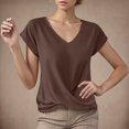 thumbnail image 2 of Summer T Shirts for Women V-Neck Short Sleeve Casual Tops Solid Color Basic Tees, 2 of 4