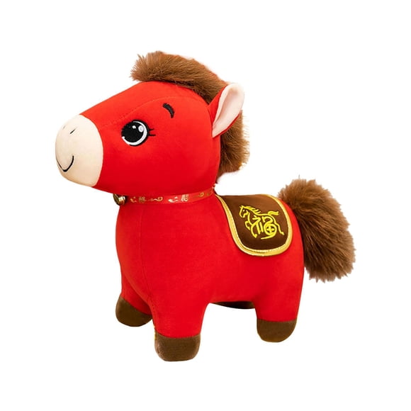 Bunblic Jouet en Peluche Cheval Nouvel An Chinois Ornement Cheval de Dessin Animé Figurine en Peluche Décorative Poupée Douce pour Garçons Filles Cadeaux de Fête 30cm