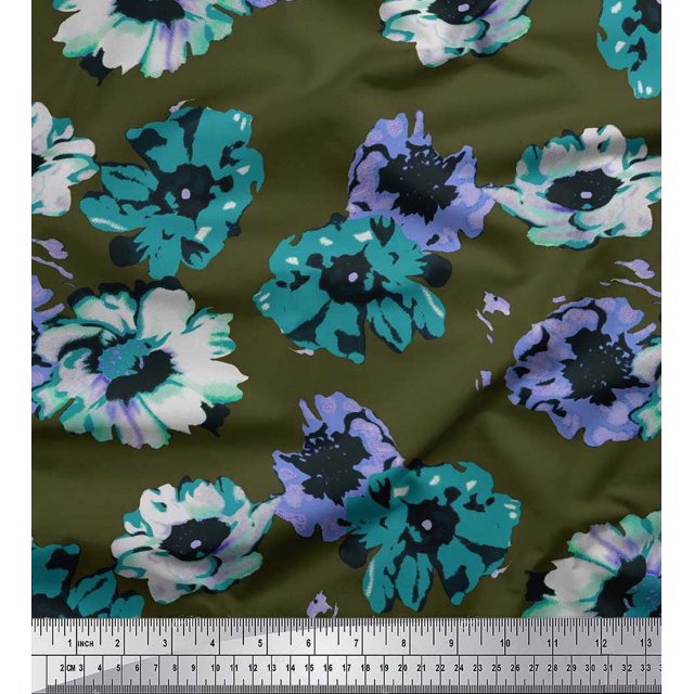 Soimoi Poly Georgette Fabric Flower Artistic Print Fabric by The Yard 52 Inch Wide