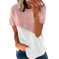 thumbnail image 4 of T-shirt pour Femme à Blocs de Couleur, Manches Courtes, Haut, Chemise Fille, Blouse à Col Rond Court, Rose, M, 4 of 6