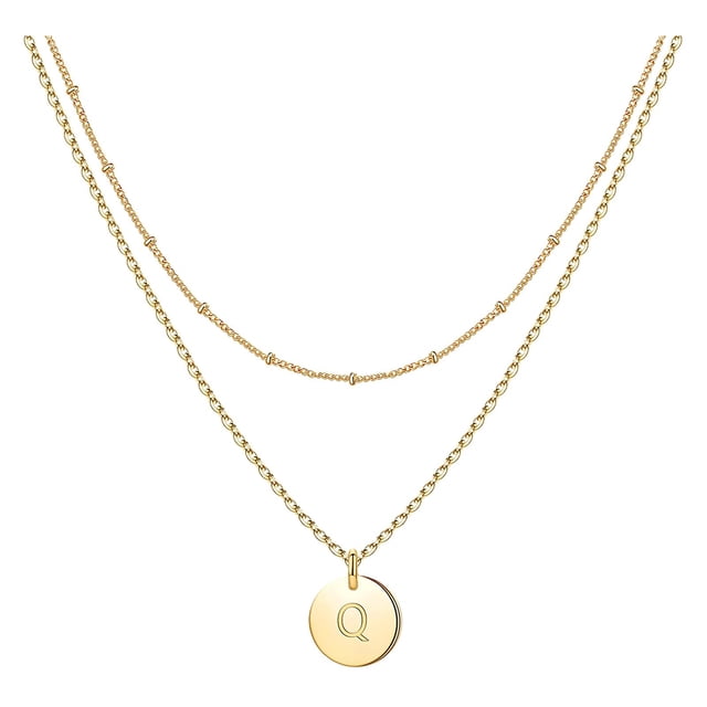 SIfdSeng Women's Fashion Heart Letter Necklace 26 Letters Circular Double Layer Neck Chain