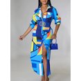thumbnail image 2 of Tralilbee Nouvelle Robe Blouse Style Manches Longues Décontractée Mode Manches Imprimé Robe de Fête pour Dames Bouton Tenue d'Intérieur Col à Revers Mode Urbaine Fête d'Anniversaire, 2 of 5