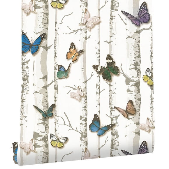 1 Roll Vintage Birch Tree Butterfly Pattern Self-Adhesive Wallpaper - Peel and Stick, Waterproof, Removable Wallpaper for Living Room, Kitchen, Bedroom, Dormitory - Aesthetic, Easy-to-Use Furniture Re