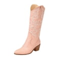 thumbnail image 1 of Knee High Cowboy Boots Women Wide Mid Calf Leather Pointed Toe Western Cowgirl Slip on Knight Riding Boots, 1 of 1