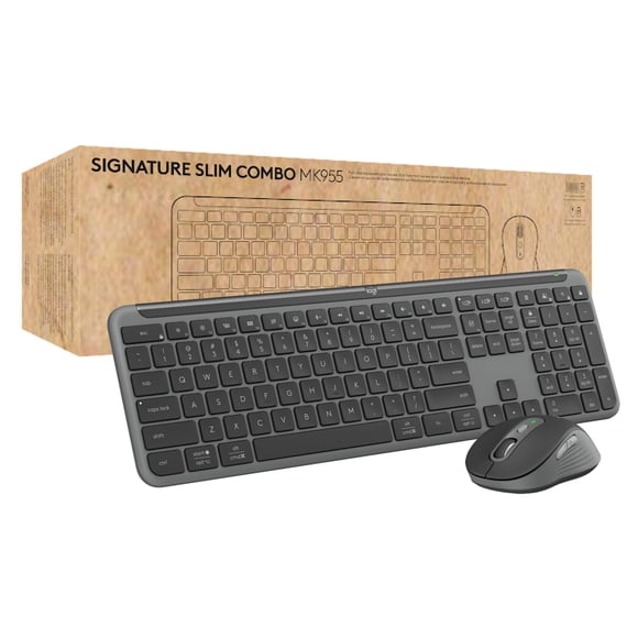 Logitech Signature Slim MK955 for Business Wireless Keyboard and Mouse Combo, Quiet Typing, Secure Receiver, Bluetooth, Globally Certified, Windows/Ma