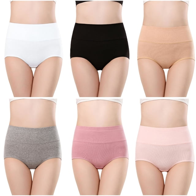 Plebaso Womens High Waisted Cotton Underwear Full Coverage Ladies Panties Multipack Regular and Plus Size