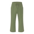 thumbnail image 4 of Bocqde Womens Capri Pants Cotton Linen Elastic Waisted Drawstring Casual Cropped Trousers with Pockets, 4 of 5