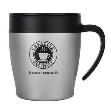 Tasse à Café, Tasse à Café Isolée en Acier Inoxydable avec Cuillère et Couvercle pour Bureau et Voyage
