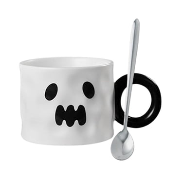 Tasse à Café en Céramique, Tasse à Café des Fêtes, Tasse à Lait et Jus, Tasse Cadeau, Citrouille, Chat, Blanc