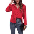 thumbnail image 3 of Innerwin Tops Lapel Neck Women Shirts Work Button Down Single Breasted Blouse Red L, 3 of 7