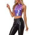 thumbnail image 4 of INSPIRE CHIC Haut pour Femme Col Montant Fermeture Éclair devant Sans Manches Holographique Scintillant Hauts de Fête TG Bleu Violet, 4 of 6