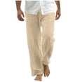 thumbnail image 1 of WRKEKC Casual Pants for Men Relaxed Fit Straight Leg Beach Pants with Drawstring and Pockets Solid Color for Summer Wear, 1 of 6