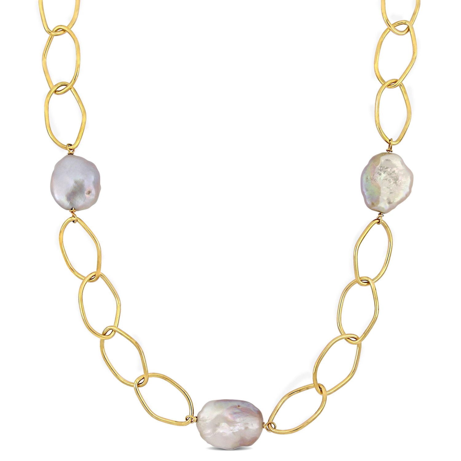 Collier avec trombone Miabella en argent sterling plaqué or 18K avec perles culture d'eau douce roses, 26 po