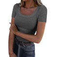 thumbnail image 2 of Pxiakgy T-Shirts à Manches Courtes Col Rond Côtelé Ajusté Décontracté Été Slim Basique pour Femmes Taille:S-2TG, 2 of 4