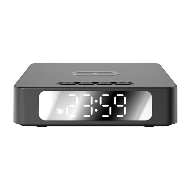 Alarm Clock with Wireless Charging, Multi Functional 15W Wireless Fast Charger for IOS and Android, Magnetic Positioning, ABS, 12x12x3.3cm Fast Wireless Charger