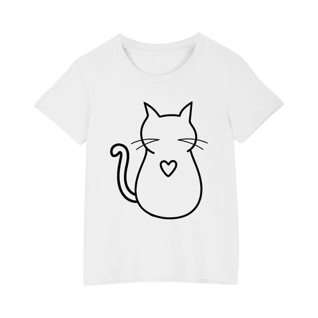 Économies d'Été! SROBPTY T-Shirts à Manches Courtes pour Tout-Petits, T-Shirt Mode à Col Rond Imprimé pour Garçons et Filles Tout-Petits, Haut à Manches Courtes Blanc, 7 Ans