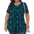thumbnail image 4 of DDAPJ pyju Hauts Boho pour Femmes Grande Taille T-Shirts Graphiques Floraux Col Rond Manches Courtes Blouse d'Été Décontractée Tunique Coupe Ample Chemise Cache-Ventre Ventes Prime Bleu Vert TTTTG, 4 of 9