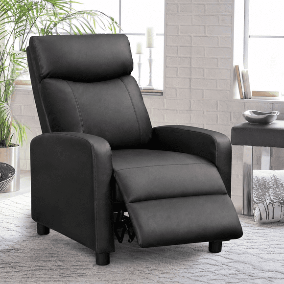 Comhoma Push Back Faux Leather Massage Recliner with Footrest, Black