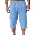 thumbnail image 1 of EOYWHK Mens Linen Capri Pants Summer Loose Fit Lightweight Sleep Shorts Elastic Waist Drawstring with Pockets, 1 of 7