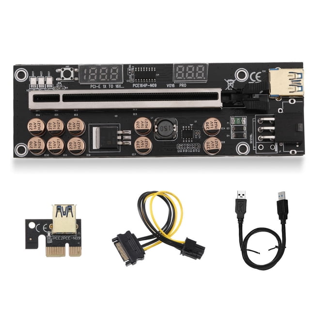 crativent PCI-E 1X to 16X Adapter Digital Display PCI- Extender Mining Equipment Black 1Set