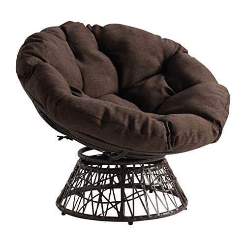 OSP Home Furnishings Fauteuil Papasan en Osier avec Pivotement à 360 Degrés, Cadre Brun avec Coussin Brun