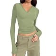 thumbnail image 2 of Qertyioot Mode Femmes Col Coloré Manches Longues Tricot T-Shirt Blouse Slim Tops, 2 of 5