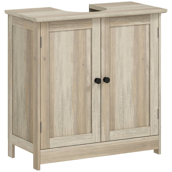 HOMCOM 24" Bathroom Vanity, Pedestal Sink Storage Cabinet w/ 2 Doors, Shelf