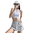 thumbnail image 1 of thinsony Jupe-Short pour Femmes Robe Unie Décontractée à Cordon Mini Ligne A Mode Taille Haute Été Style Coréen pour le Sport Gris 2TG, 1 of 8