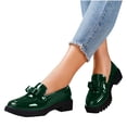 thumbnail image 4 of LOVZFMLL Chaussures pour Femmes Tendance Classiques en Cuir Verni Confort Décontractées à Bout Rond Fermé Slip On Mocassins Habillés à Nœud Vert 6, 4 of 4