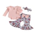 thumbnail image 1 of Combinaison Côtelée pour Filles avec Pantalon Évasé à Fleurs et Bandeau, 1 of 9