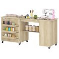 thumbnail image 1 of CoSoTower Sewing Machine Table with Drop Leaf, Folding Craft Table with 2 Doors and Adjustable Shelf for Small Spaces, Natural, 1 of 7