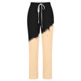 thumbnail image 4 of FAIWAD Straight Leg Linen Pants for Women Drawstring High Waist Long Pants Color Block Loose Trousers with Pockets, 4 of 4