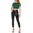 thumbnail image 2 of INSPIRE CHIC Women's Metallic Pattern Short Sleeves Party Crop T-Shirt S Green, 2 of 7