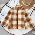 thumbnail image 4 of ShomPort Fleece Coat for Girls Stand Collared Plaid Pattern Zipper Long Sleeve Jackets Fall Winter Thickened Outwear with Pockets, 4 of 8