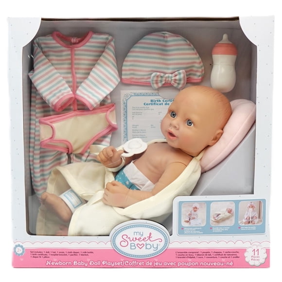 My Sweet Baby Newborn Baby Doll Play Set, 14-inch Doll, 11 Pieces Included