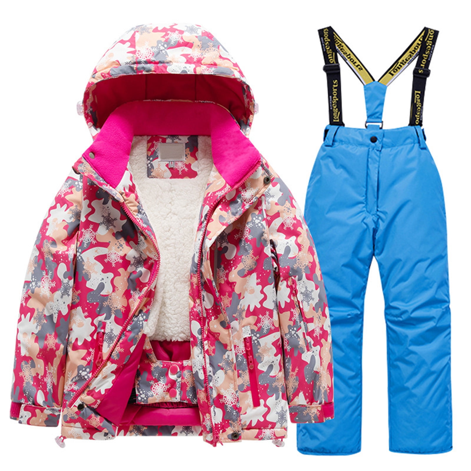 Hiiyo Kids Fleece Lined Ski Jacket & Pants Set Winter Snowboarding Winter Warm Snow Suits