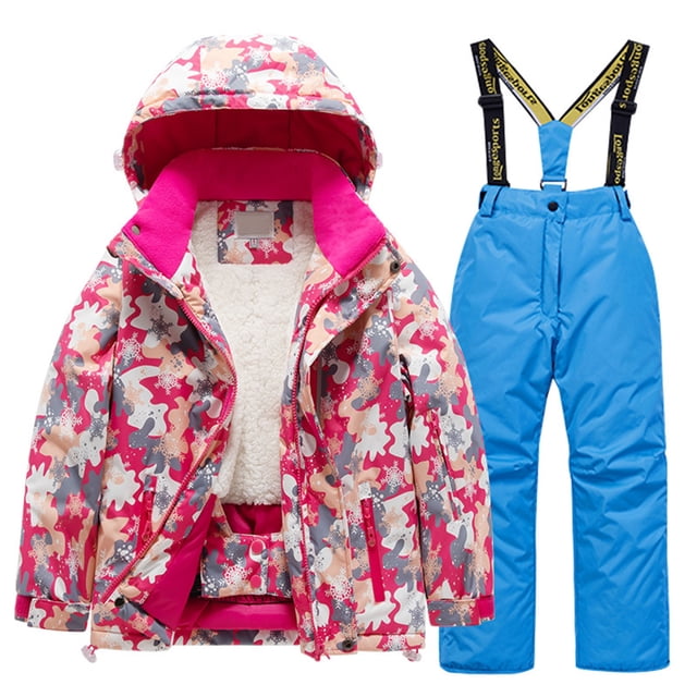 Hiiyo Kids Fleece Lined Ski Jacket & Pants Set Winter Snowboarding Winter Warm Snow Suits